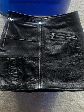 Re/done black leather reconstructed mini skirt size XS